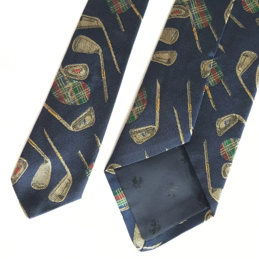 Brooks Brothers Makers Tie Golf Club 100% Silk Navy‎ Blue Made USA Necktie Mesn